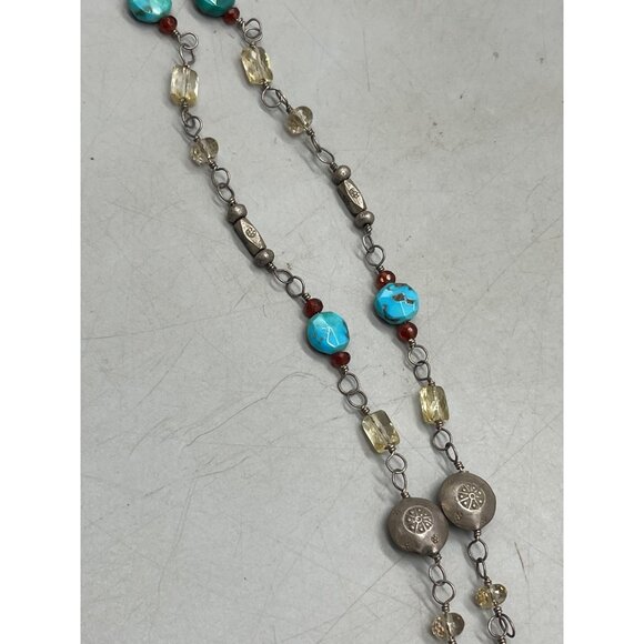 Costume jewelry necklace dragonfly turquoise color chain beaded floral 19" READ - Picture 6 of 6